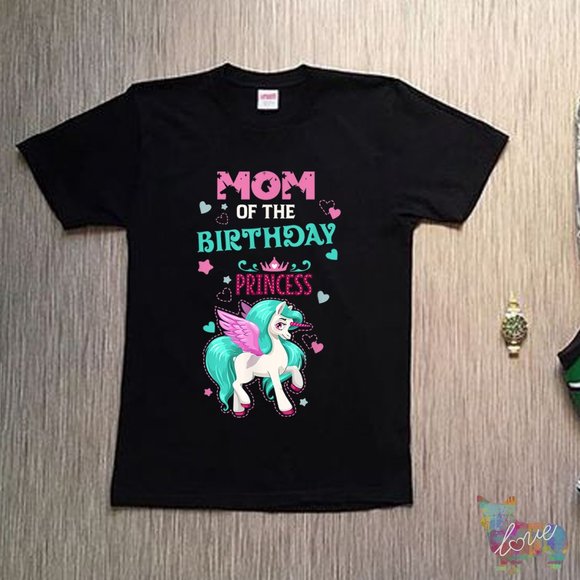 Mom Of The Birthday Princess Unicorn Birthday Party T shirt - Picture 1 of 1